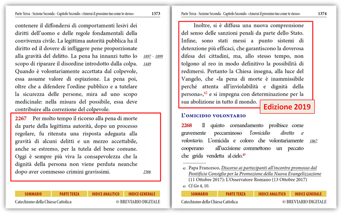 Catechismo della Chiesa Cattolica - La Santa Sede - AGGIORNATO ALLA SOLA MODIFICA VOLUTA DA PAPA FRANCESCO DELLA REDAZIONE DEL N. 2267 SULLA PENA DI MORTE